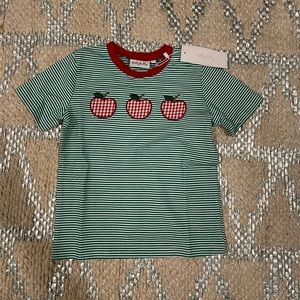 Little Nutty Green Striped Kids Tee with Red Apples